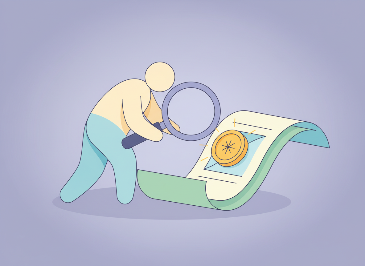 돋보기로 숨겨진 공제 항목을 찾는 것을 표현한 이미지