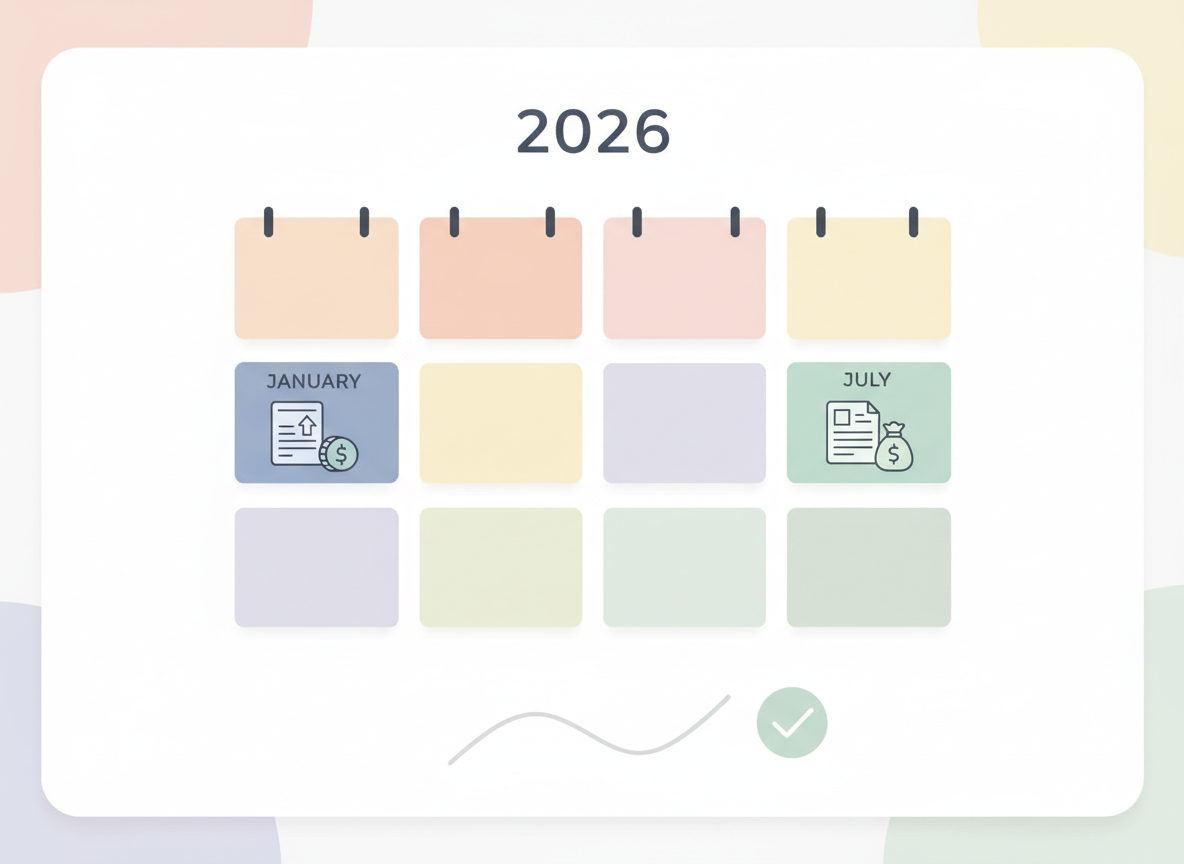 2026년 부가세 신고 기간을 보여주는 달력 이미지