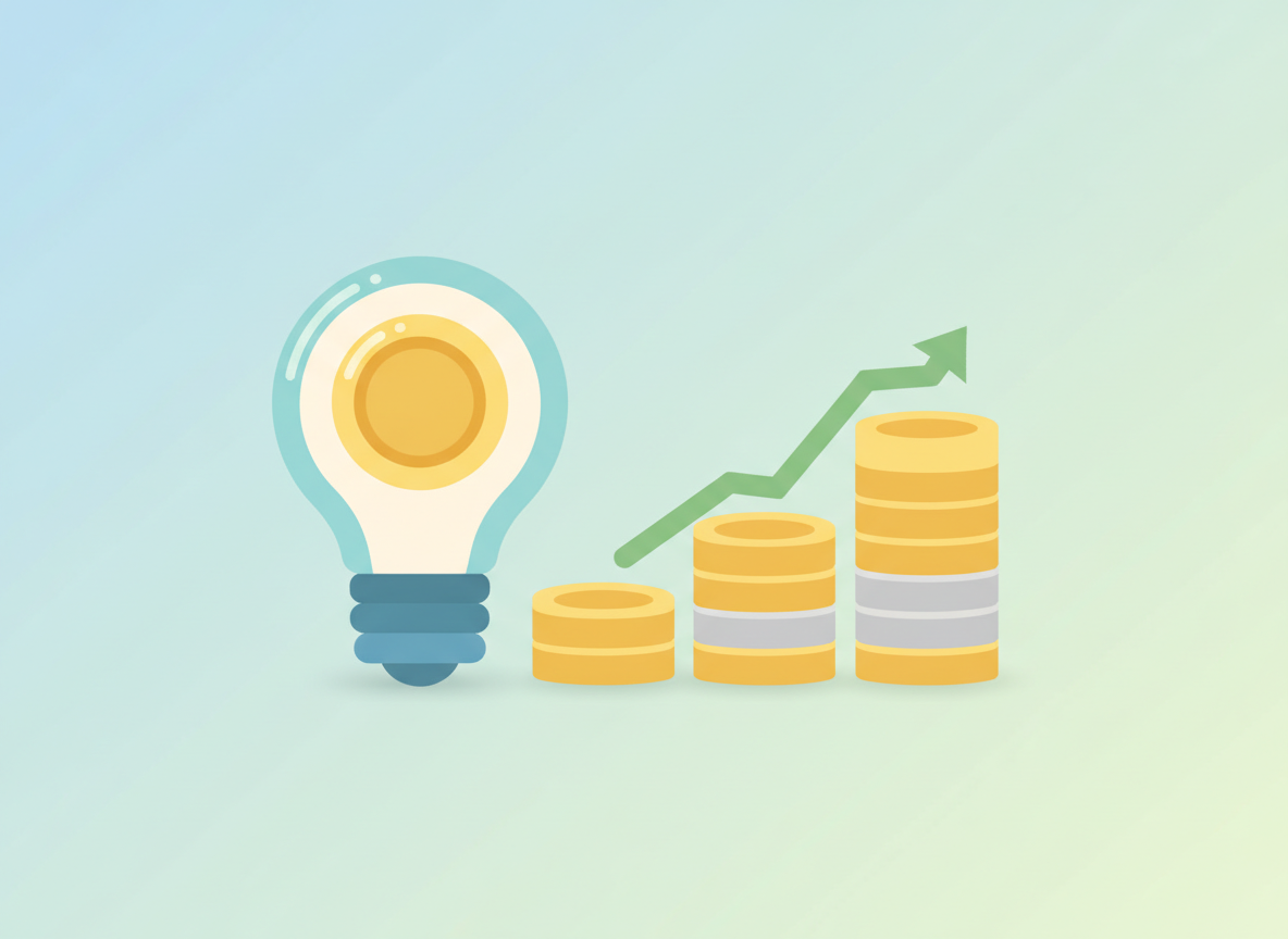 부가세 절세 팁을 상징하는 아이디어 전구와 동전 이미지