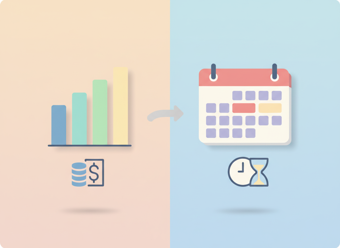 실업급여 금액과 기간을 나타내는 그래프와 달력 아이콘
