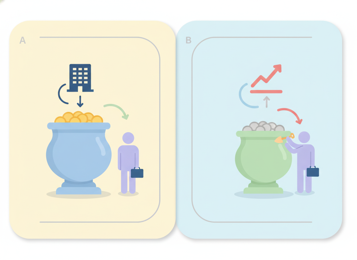 DB형과 DC형 퇴직연금 비교 인포그래픽