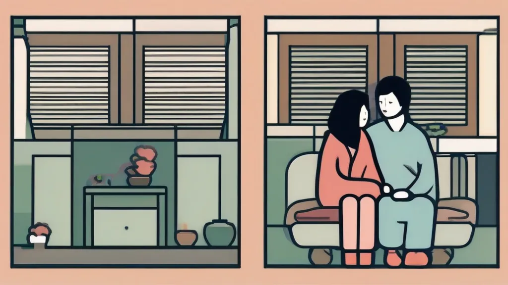 협의이혼 서류를 사이에 두고 마주 앉은 40대 부부의 모습, 가정법원 접수 장면