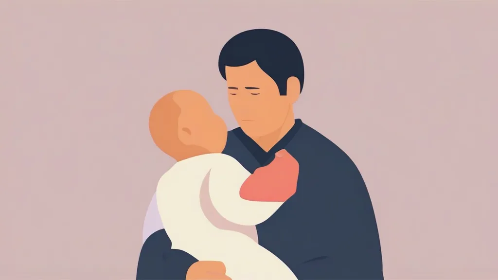 주말 아침 지하철 출구에서 아이 손을 잡고 서 있는 40대 아버지의 모습