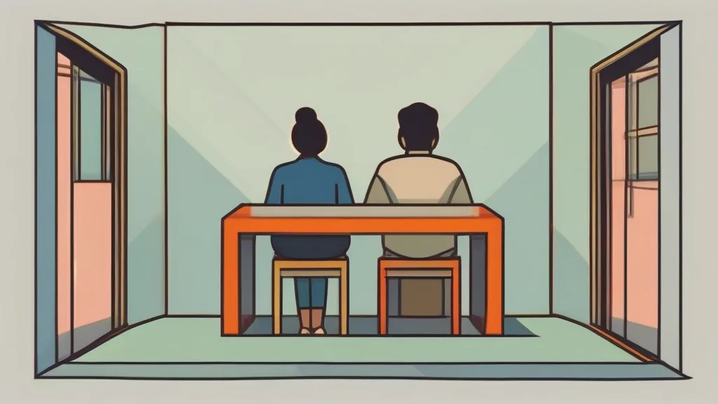 법률 상담 테이블 위에 놓인 부동산 서류와 열쇠를 사이에 둔 부부