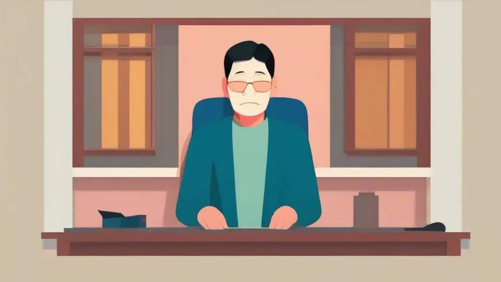 밤에 은행 콜센터로 전화를 거는 중년 남성과 책상 위 거래내역서