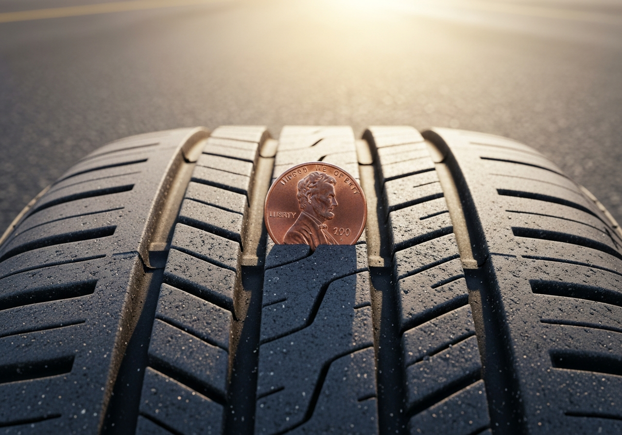 타이어 트레드 마모도 확인 방법 — 100원 동전 테스트