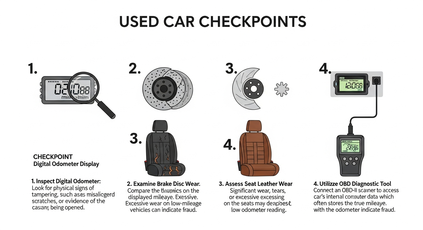중고차 주행거리 조작 판별 포인트를 정리한 인포그래픽