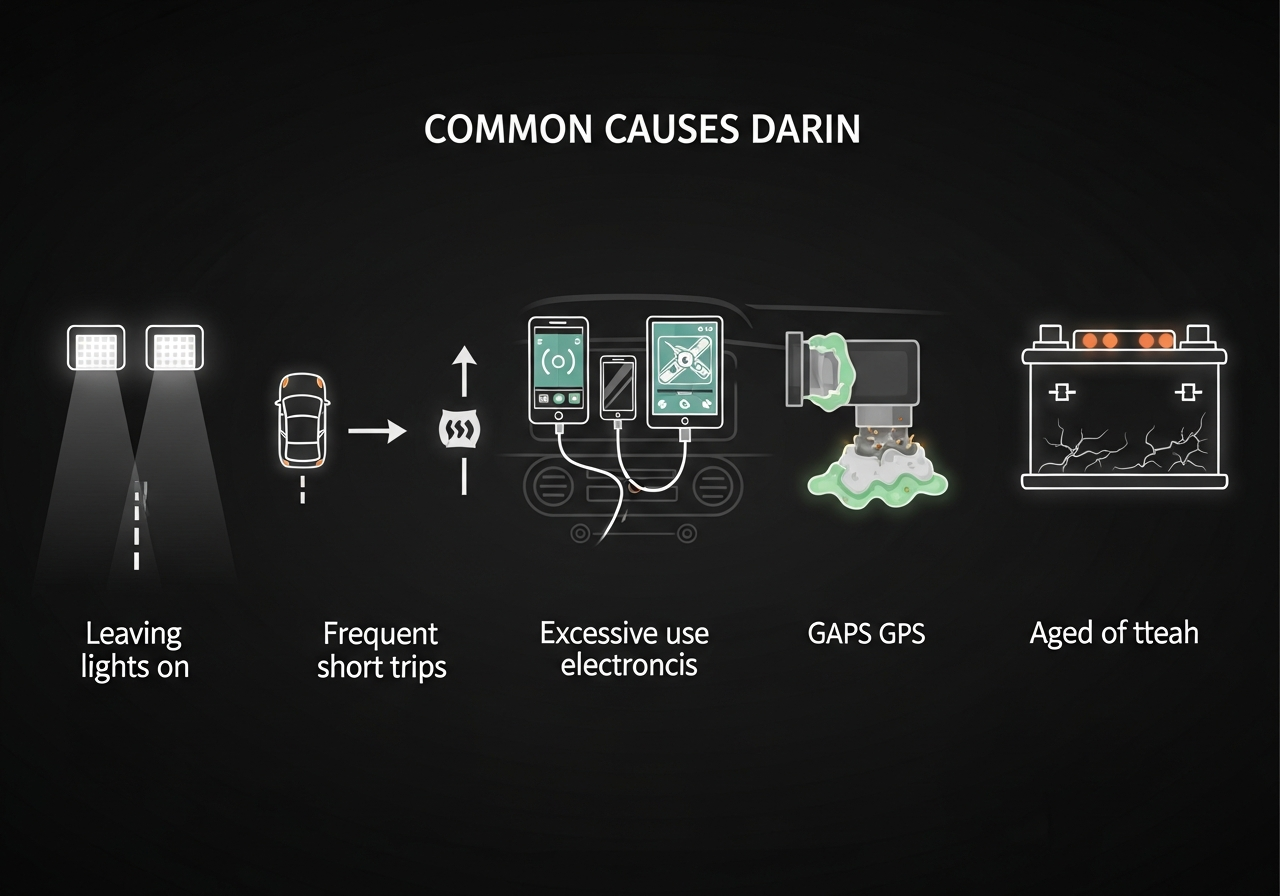 자동차 배터리 방전 원인 5가지 인포그래픽