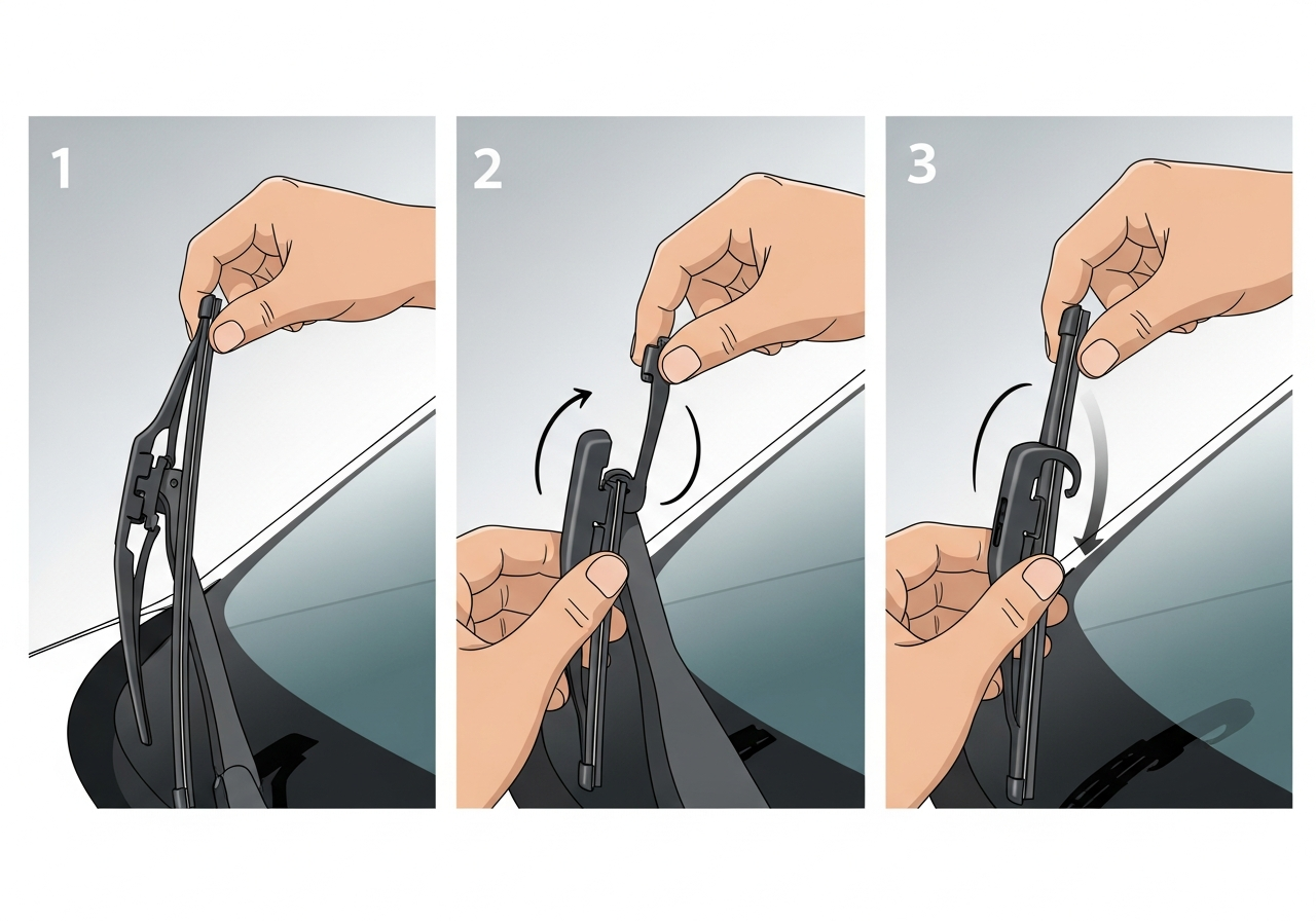 자동차 와이퍼 셀프 교체 3단계 과정 일러스트
