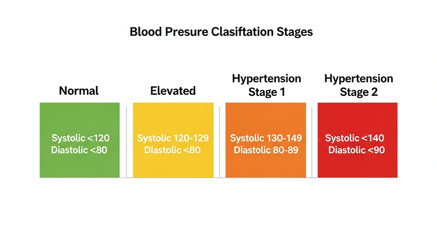 혈압 단계별 분류와 정상 범위를 보여주는 인포그래픽
