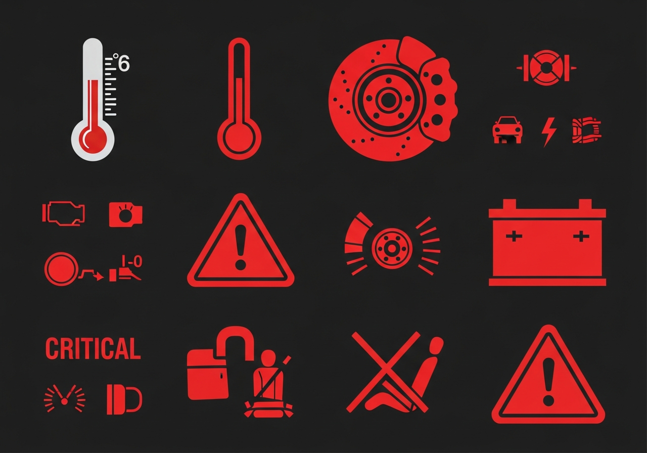 자동차 빨간색 경고등 종류별 아이콘 모음