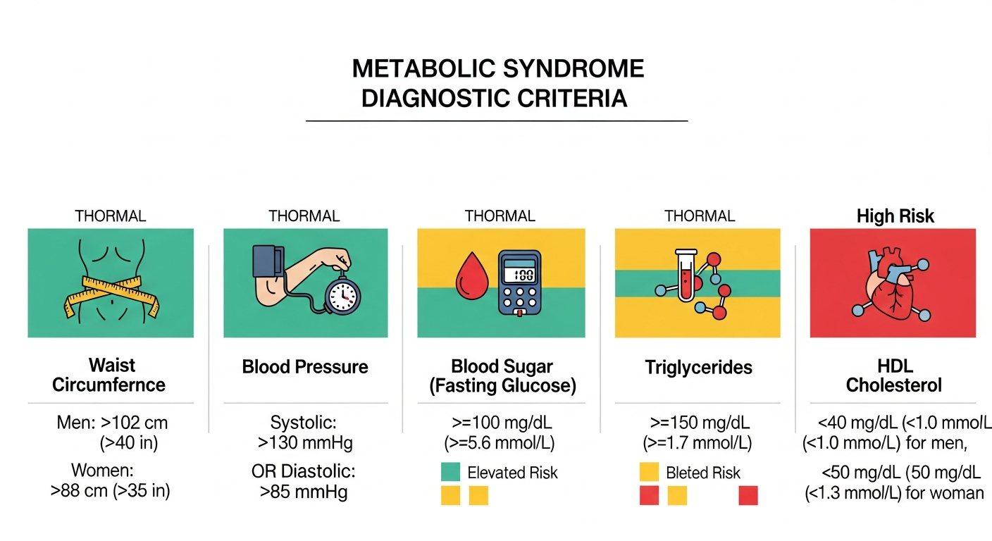 대사증후군 5가지 진단 기준 수치를 한눈에 정리한 차트