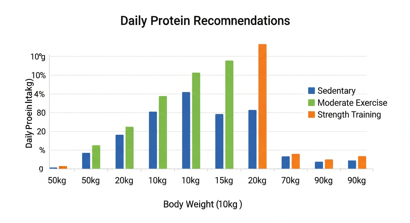 체중별 하루 단백질 권장 섭취량 비교 인포그래픽