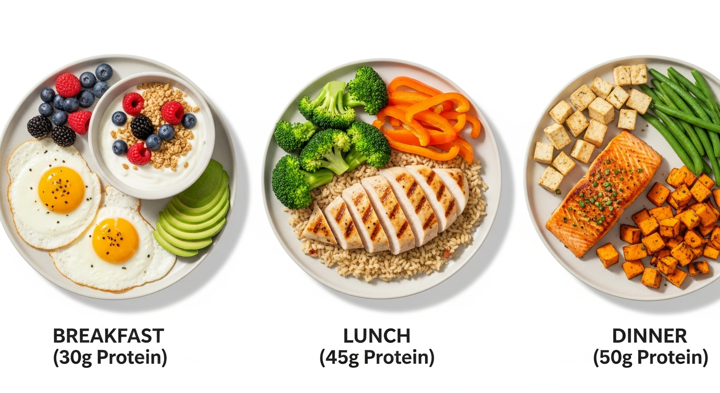 끼니별 단백질 식단 구성 예시 — 아침·점심·저녁 균등 분배