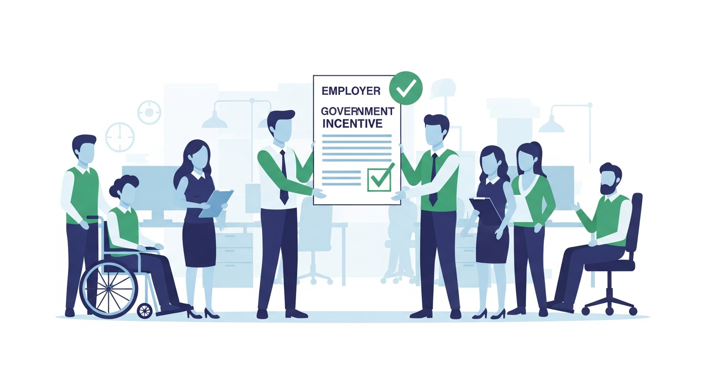 장애인 고용장려금 신청 과정과 사업주 지원 개념도