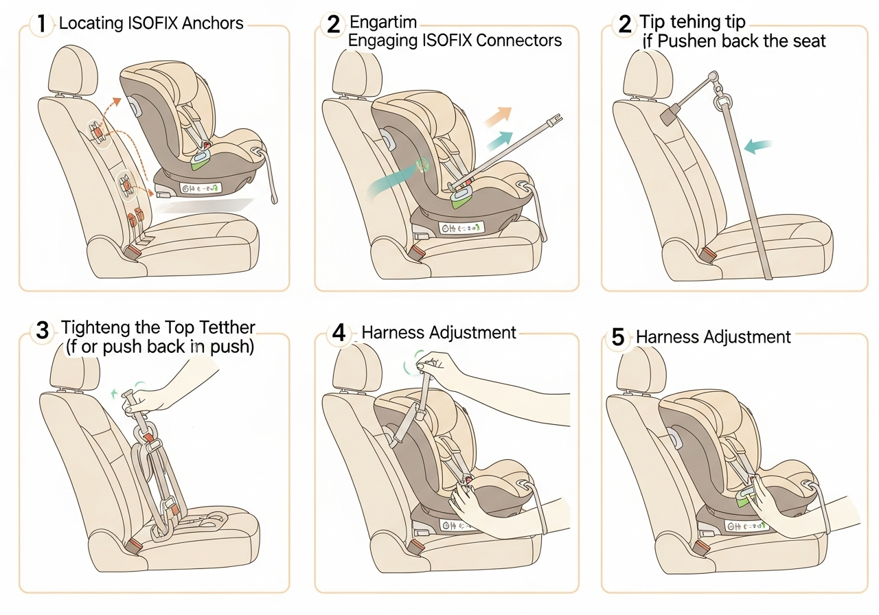 카시트 ISOFIX 장착 방법 및 흔들림 테스트 인포그래픽
