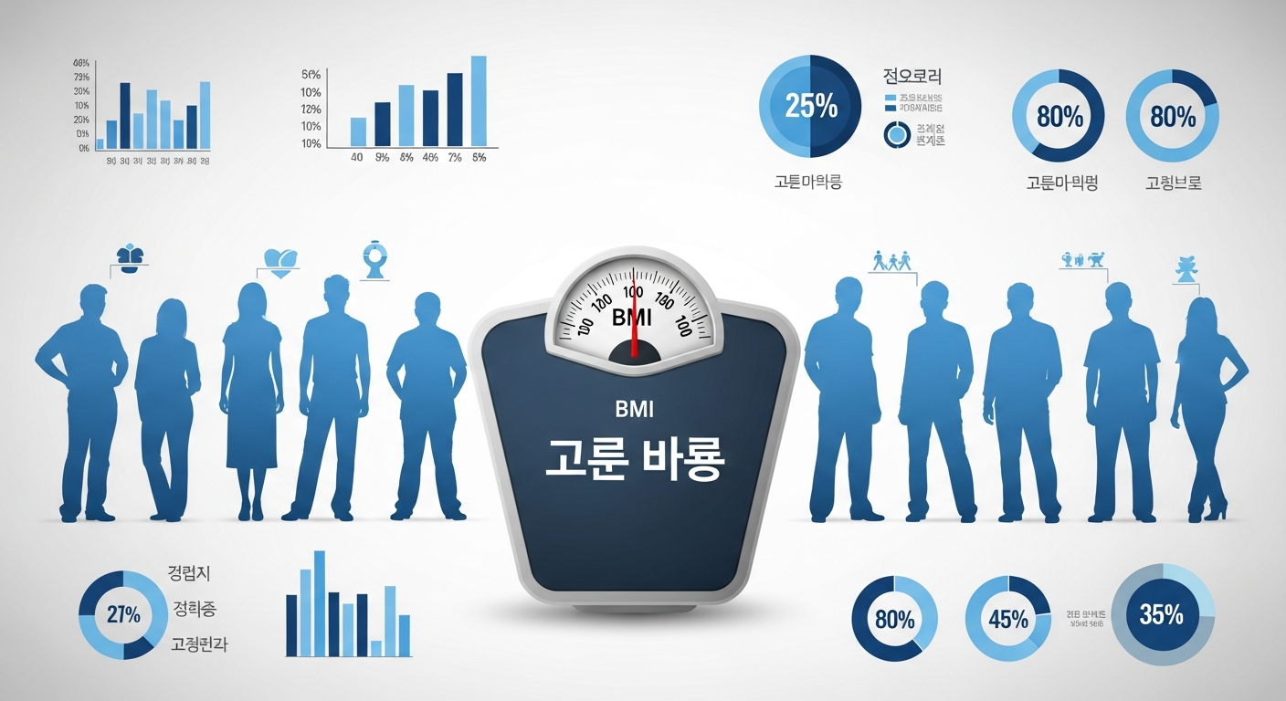 한국인 비만율 BMI 측정과 체질량지수 분류 기준을 시각화한 건강 통계 인포그래픽