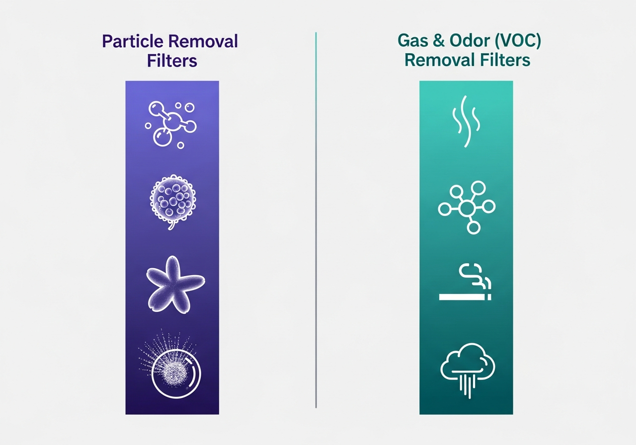 HEPA 필터와 활성탄 필터 성능 비교 차트