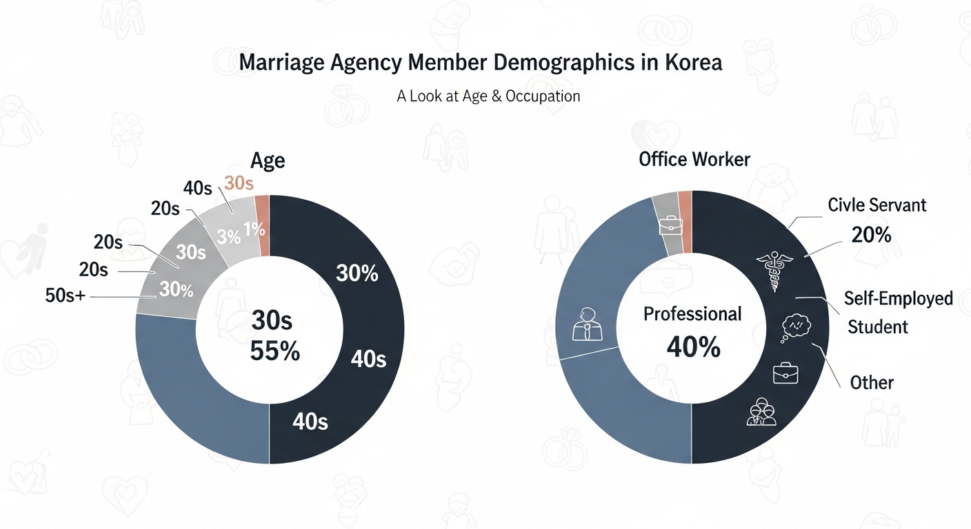 결혼정보회사 가입자 연령대·직업 분포 인포그래픽