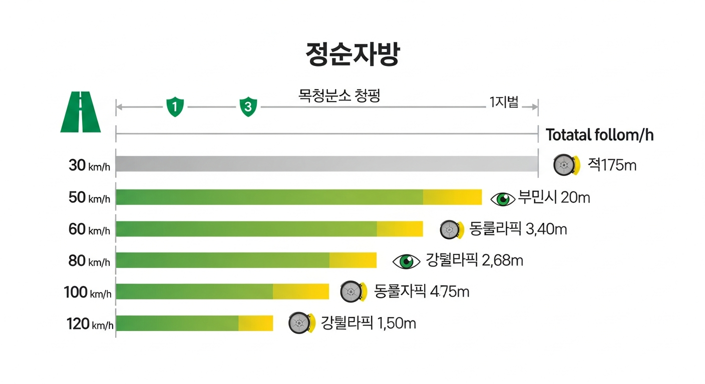 속도별 안전거리 권장 기준표 — 일반도로와 고속도로 비교 인포그래픽