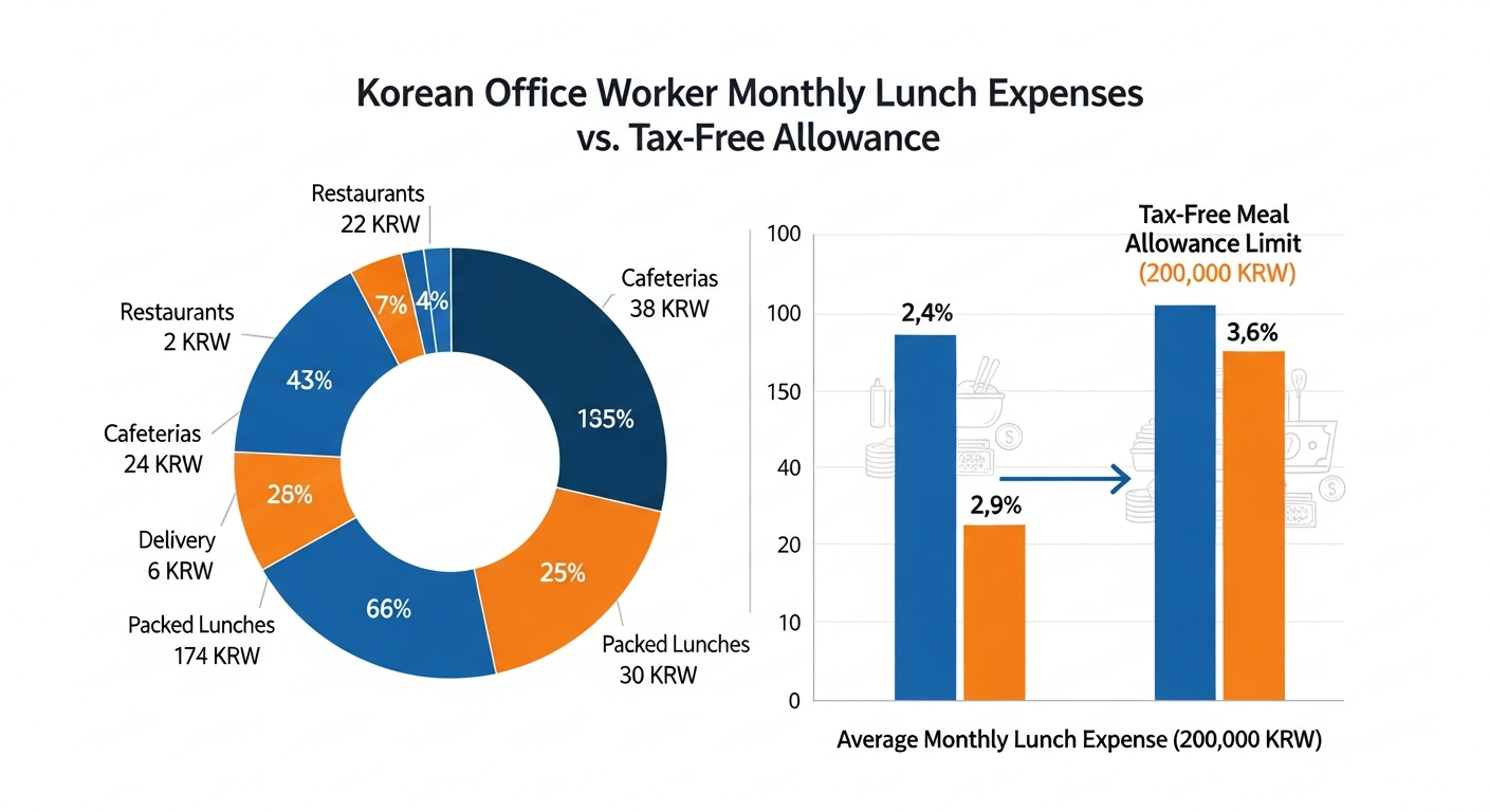 한국 직장인 점심 비용 구성과 식대 비과세 한도 비교 차트