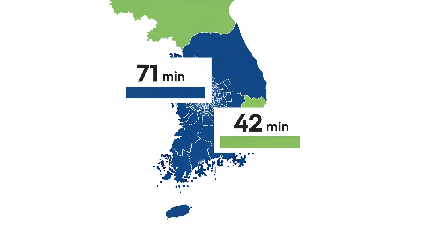 수도권과 지방 직장인 출퇴근 시간 비교 인포그래픽