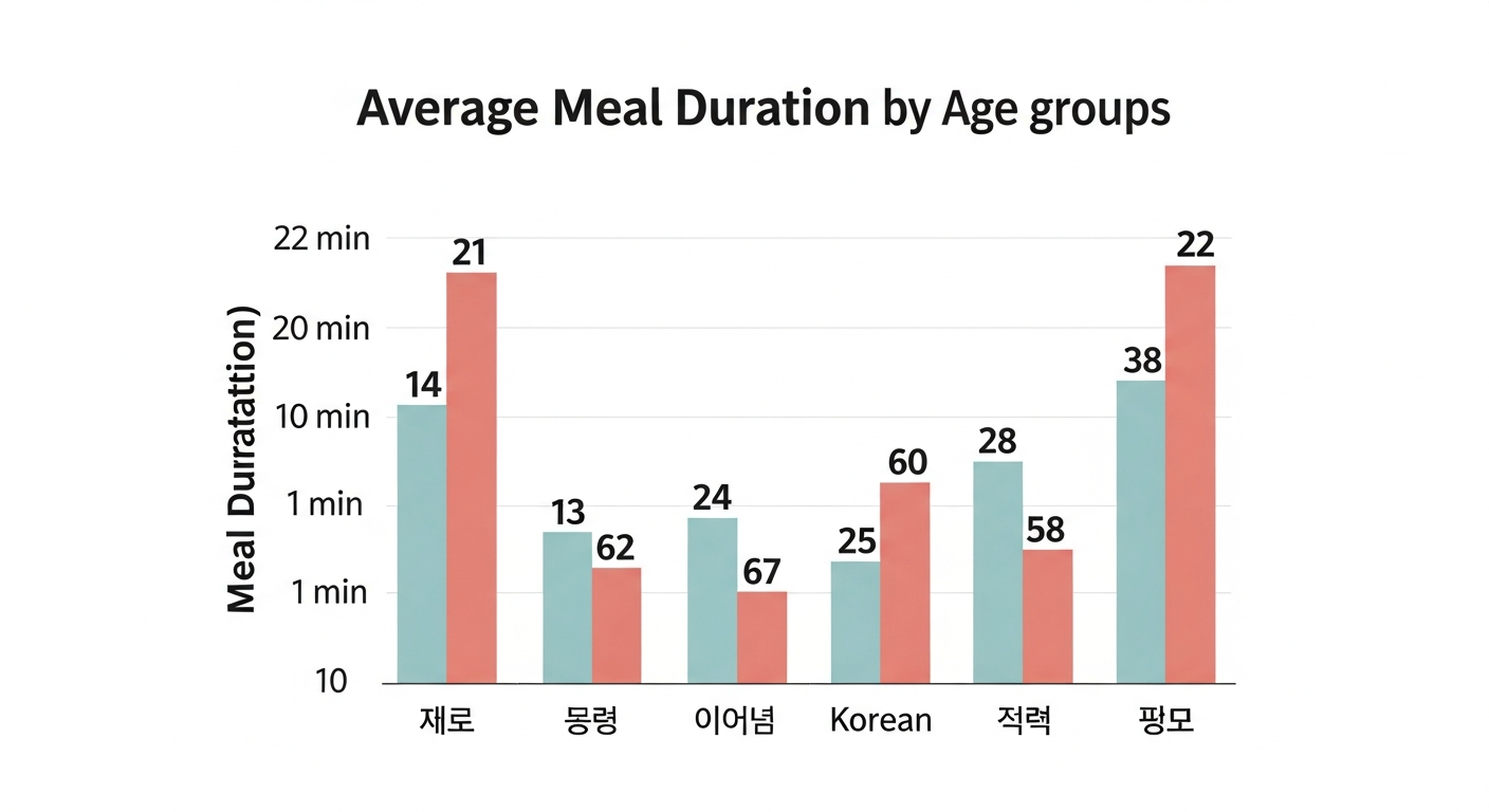 한국인 연령대별 평균 식사 시간 비교 인포그래픽