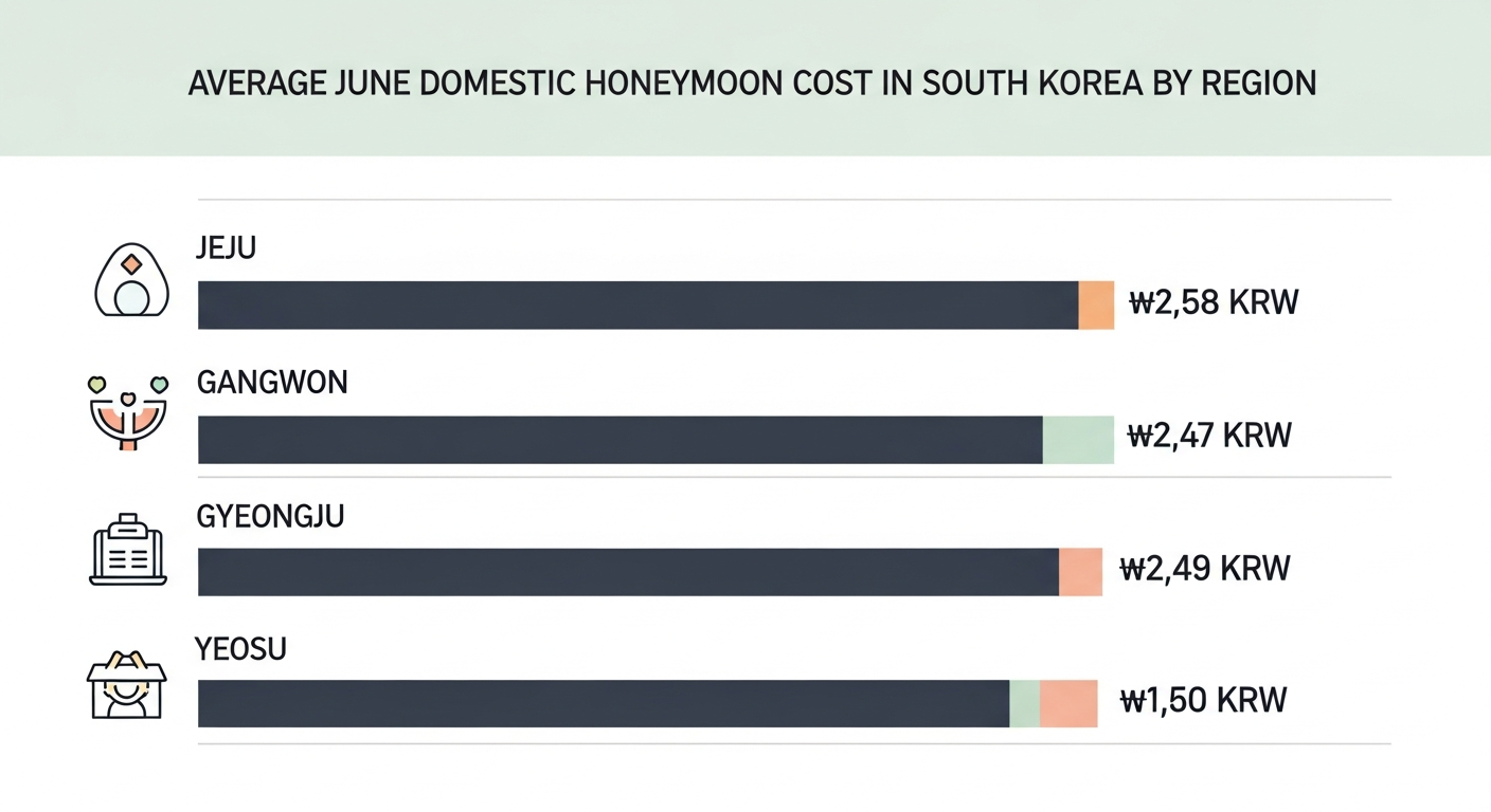 6월 국내 신혼여행 지역별 평균 비용 비교 인포그래픽